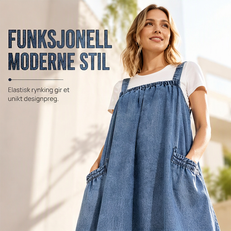 Dame oversized uformell dongeri selbukjole (maxi)-4