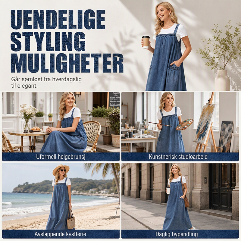 Dame oversized uformell dongeri selbukjole (maxi)-7