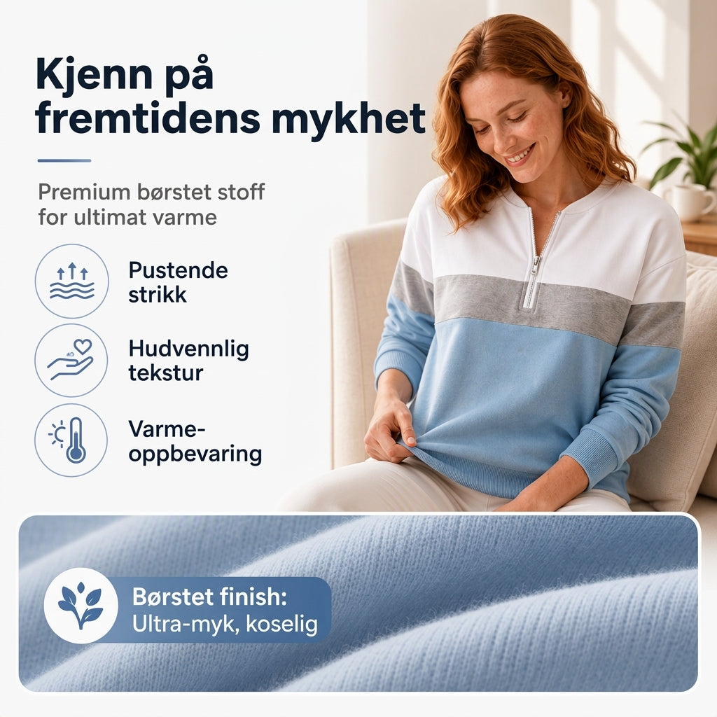 Genser med halvt glidelås og fargeblokk for kvinner-3