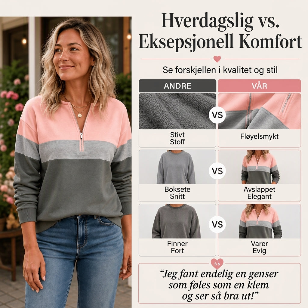 Genser med halvt glidelås og fargeblokk for kvinner-2