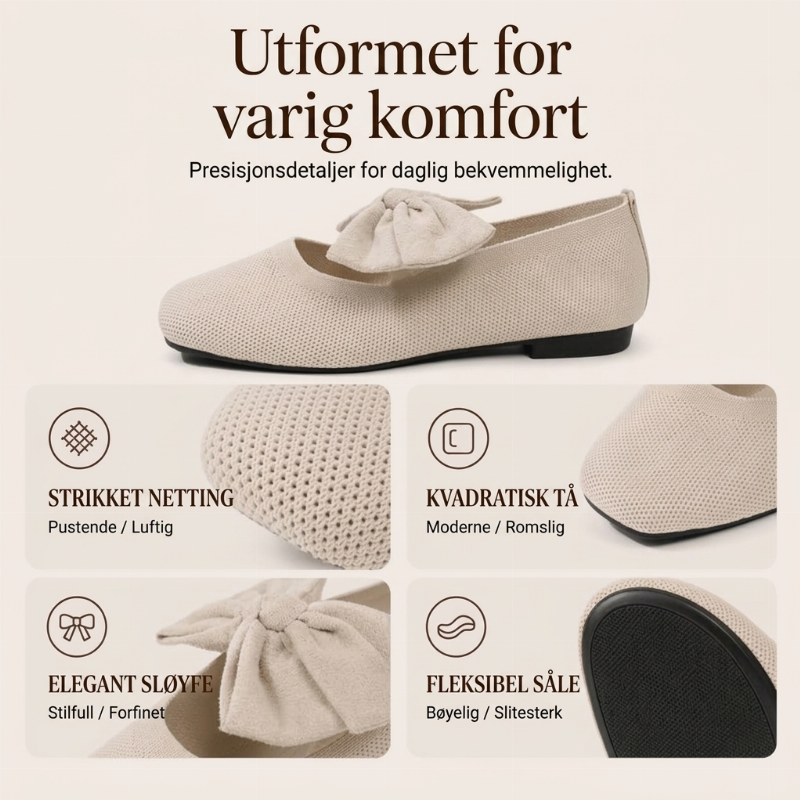 Knit-flate sko med firkantet tå og sløyfe for kvinner-1