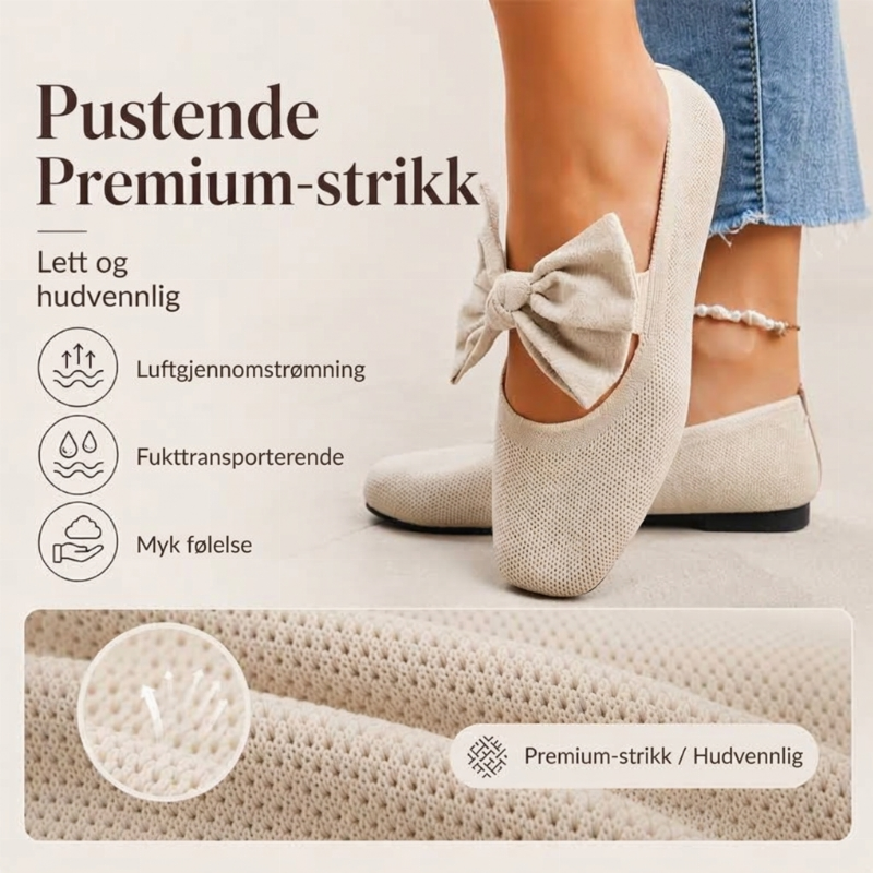 Knit-flate sko med firkantet tå og sløyfe for kvinner-3