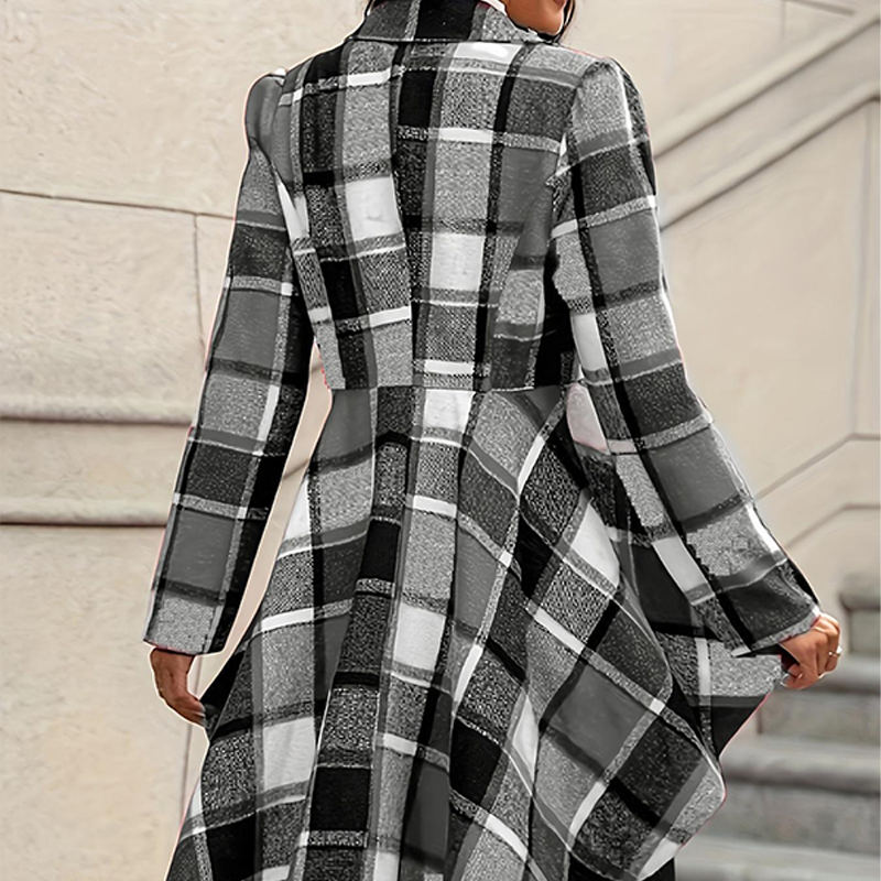 Peplum-frakk for kvinner med rutemønster og høy-lav-kant-8