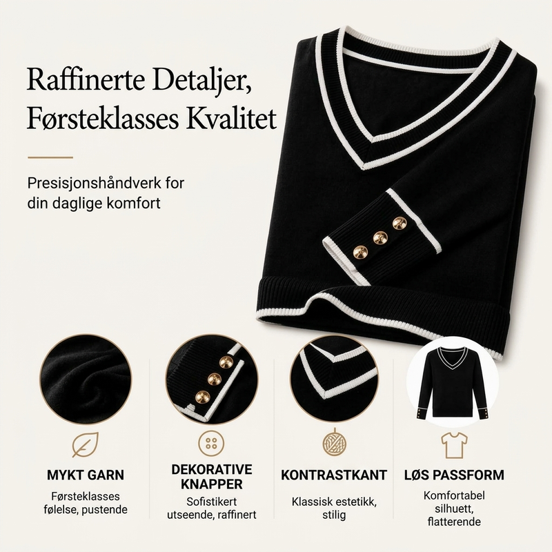 Elegant strikket topp for kvinner med kontrast-V-hals-1