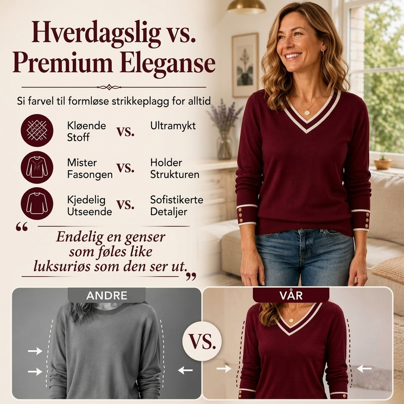Elegant strikket topp for kvinner med kontrast-V-hals-3