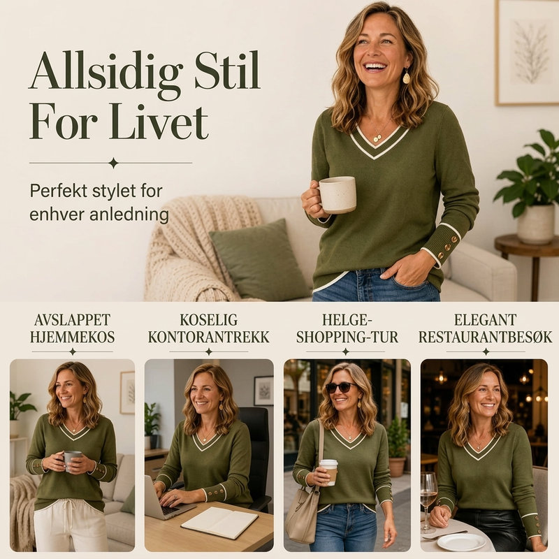 Elegant strikket topp for kvinner med kontrast-V-hals-5
