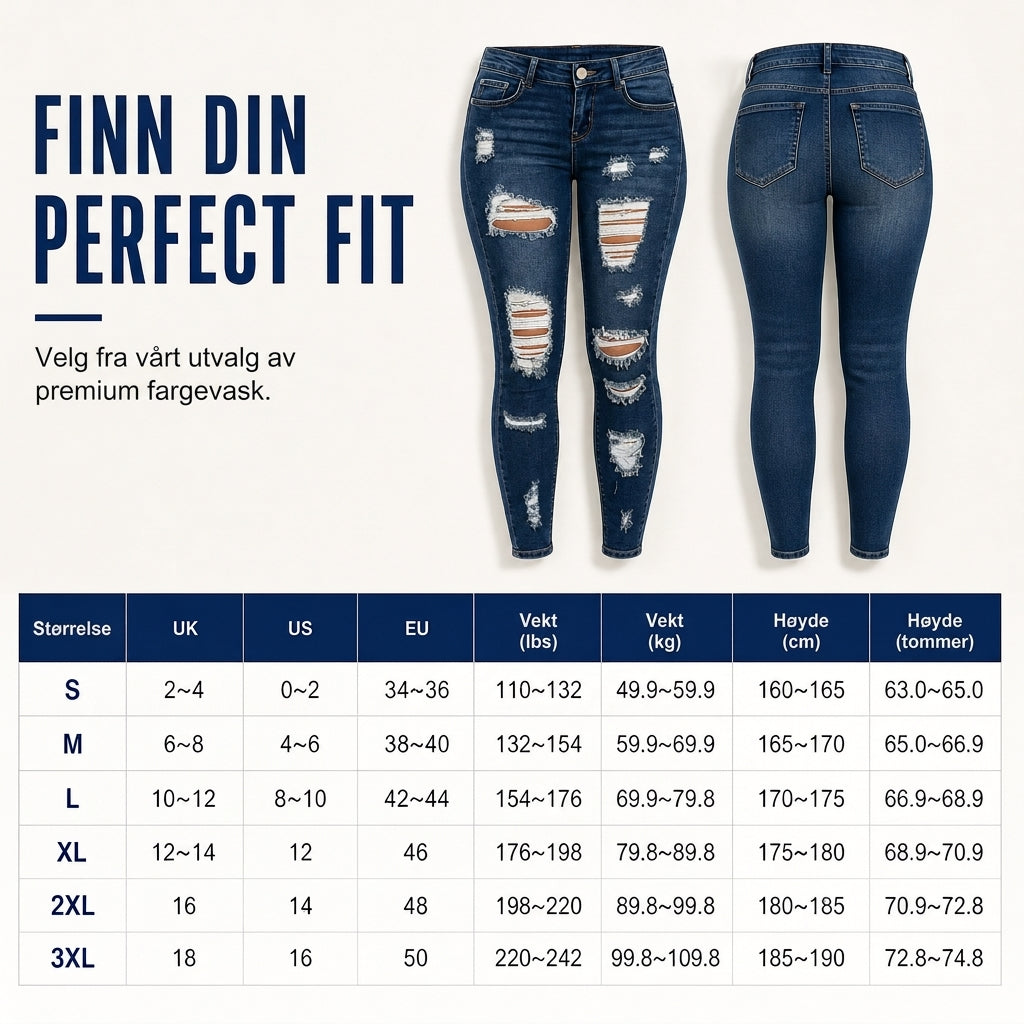 Dame høyvist, revne skinny-jeans, slitt og strekkbar denim-bukser-7