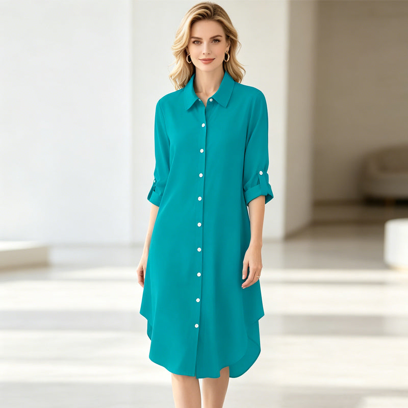 Dame uformell langermet bluse med knappestolpe-3