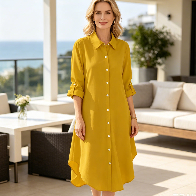 Dame uformell langermet bluse med knappestolpe-2