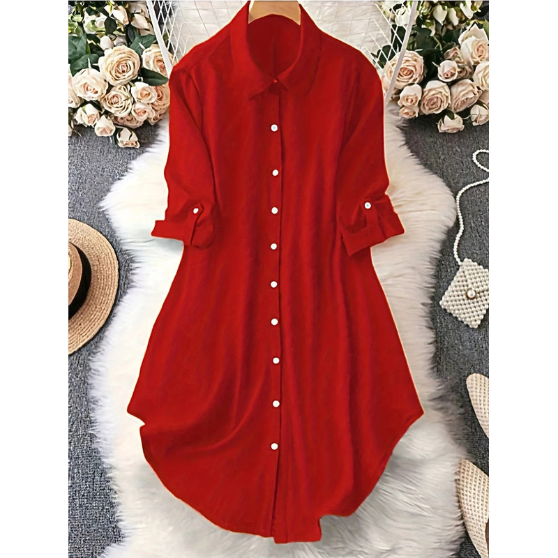 Dame uformell langermet bluse med knappestolpe-12