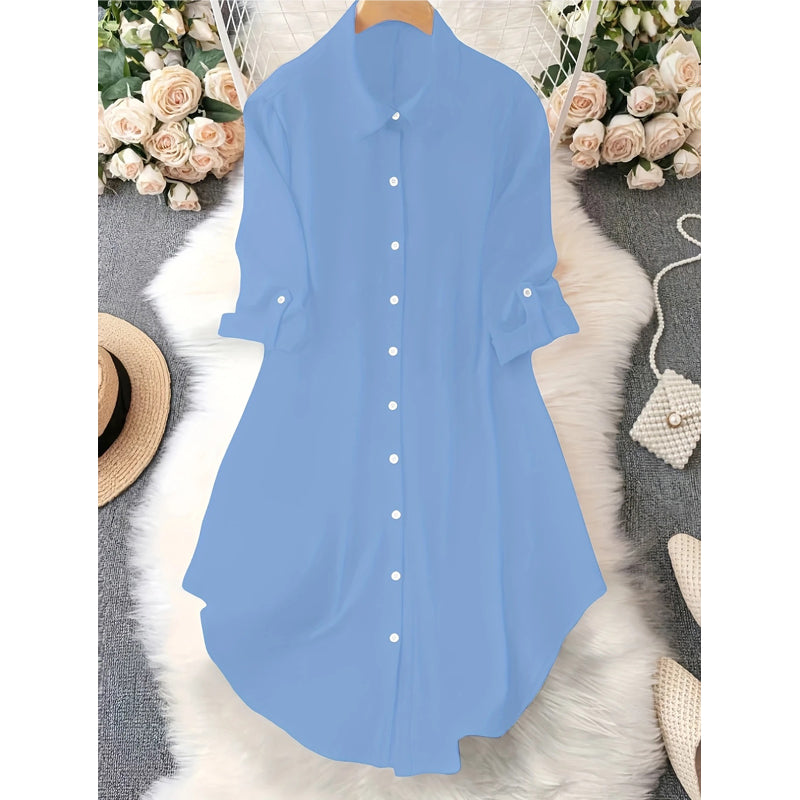 Dame uformell langermet bluse med knappestolpe-7