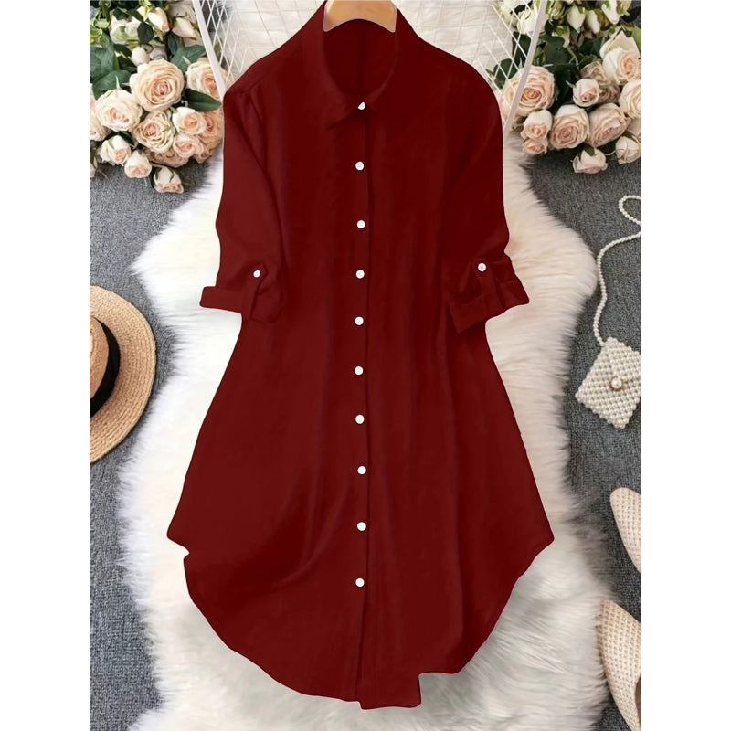 Dame uformell langermet bluse med knappestolpe-9