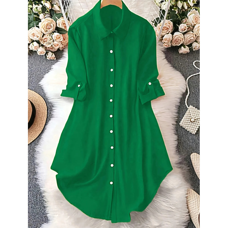 Dame uformell langermet bluse med knappestolpe-13