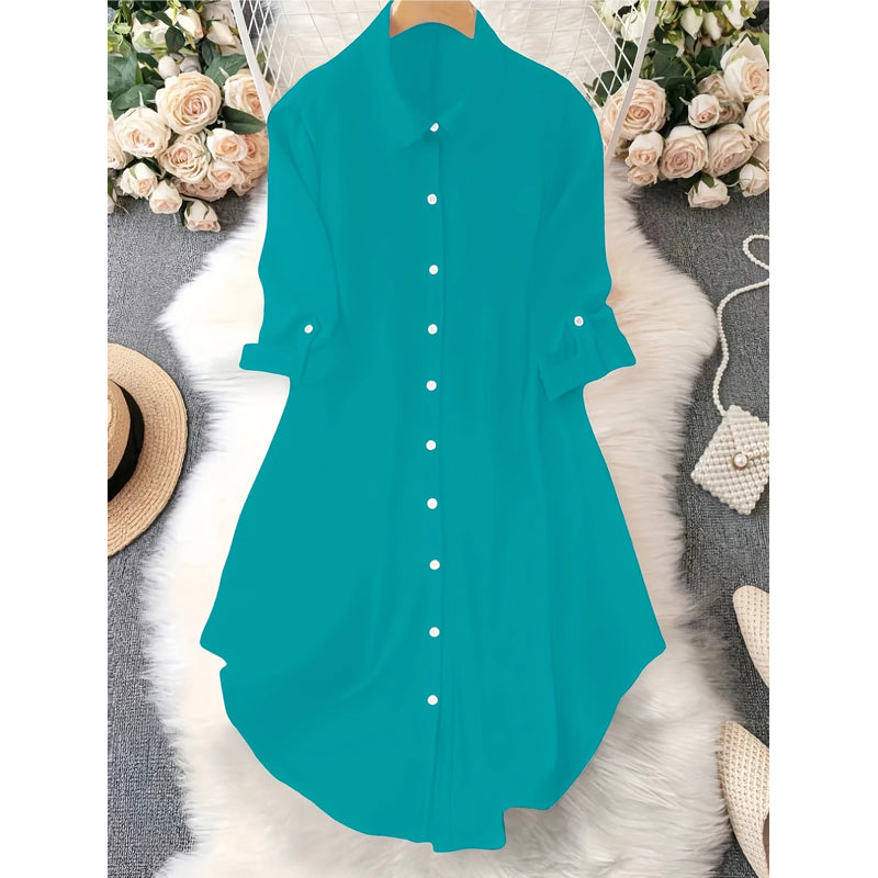 Dame uformell langermet bluse med knappestolpe-10