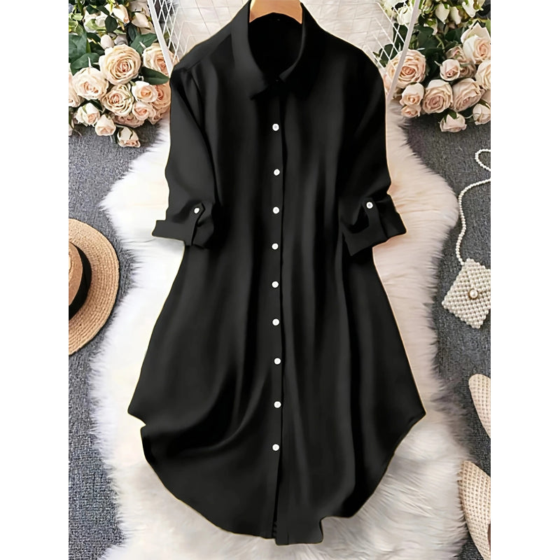 Dame uformell langermet bluse med knappestolpe-8
