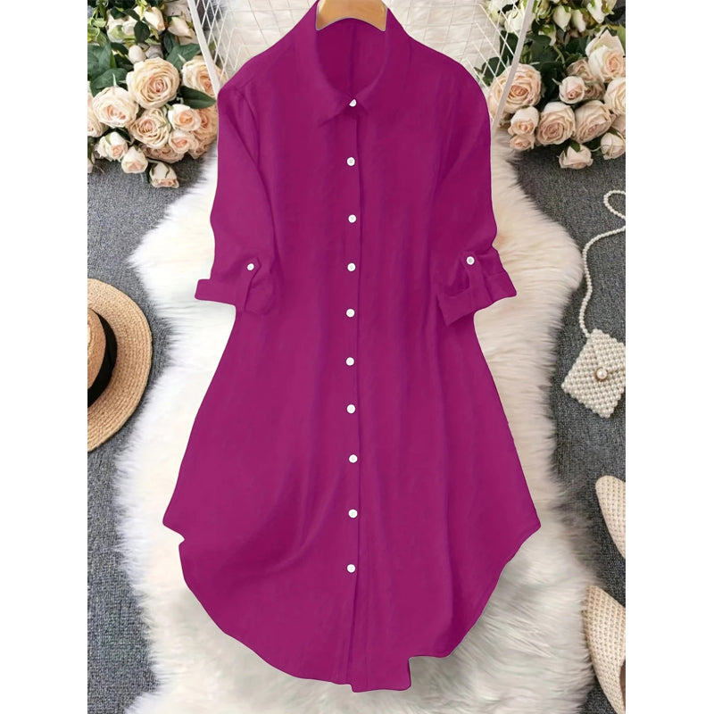 Dame uformell langermet bluse med knappestolpe-17