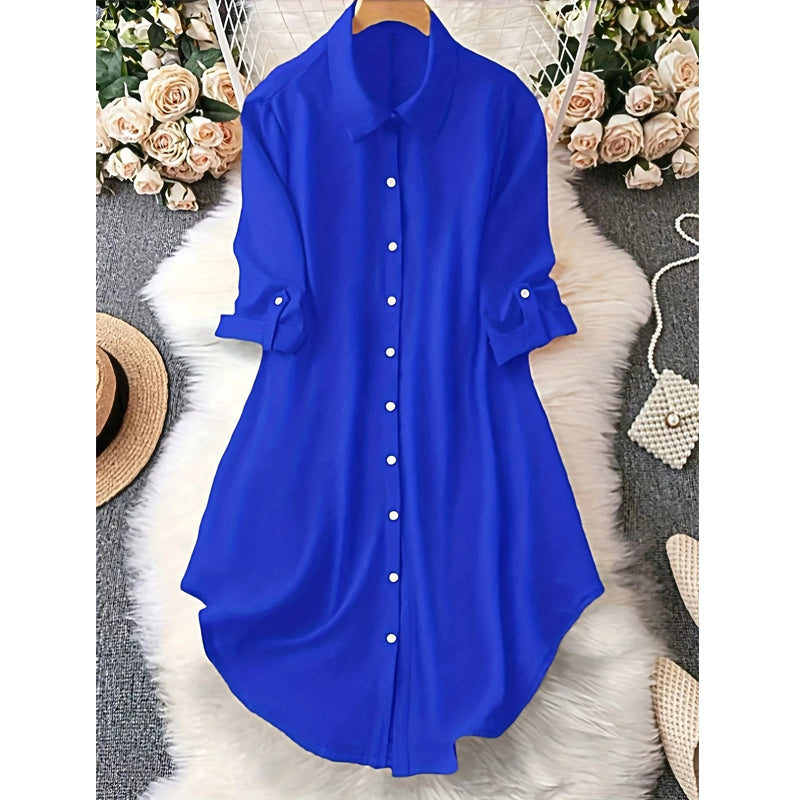Dame uformell langermet bluse med knappestolpe-16