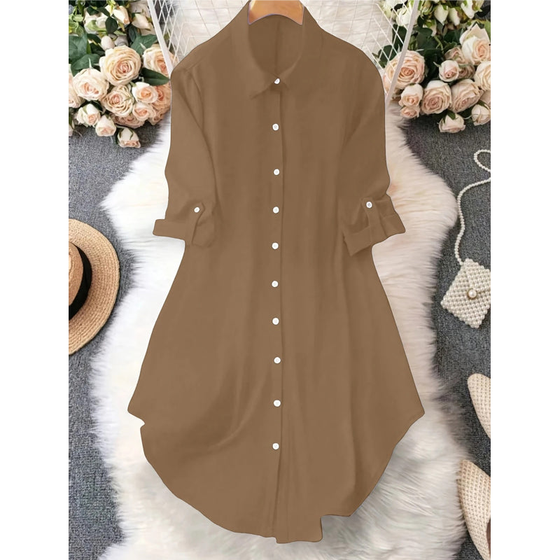 Dame uformell langermet bluse med knappestolpe-15