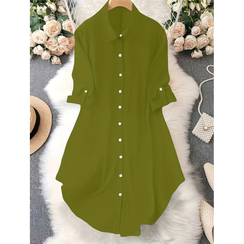 Dame uformell langermet bluse med knappestolpe-14