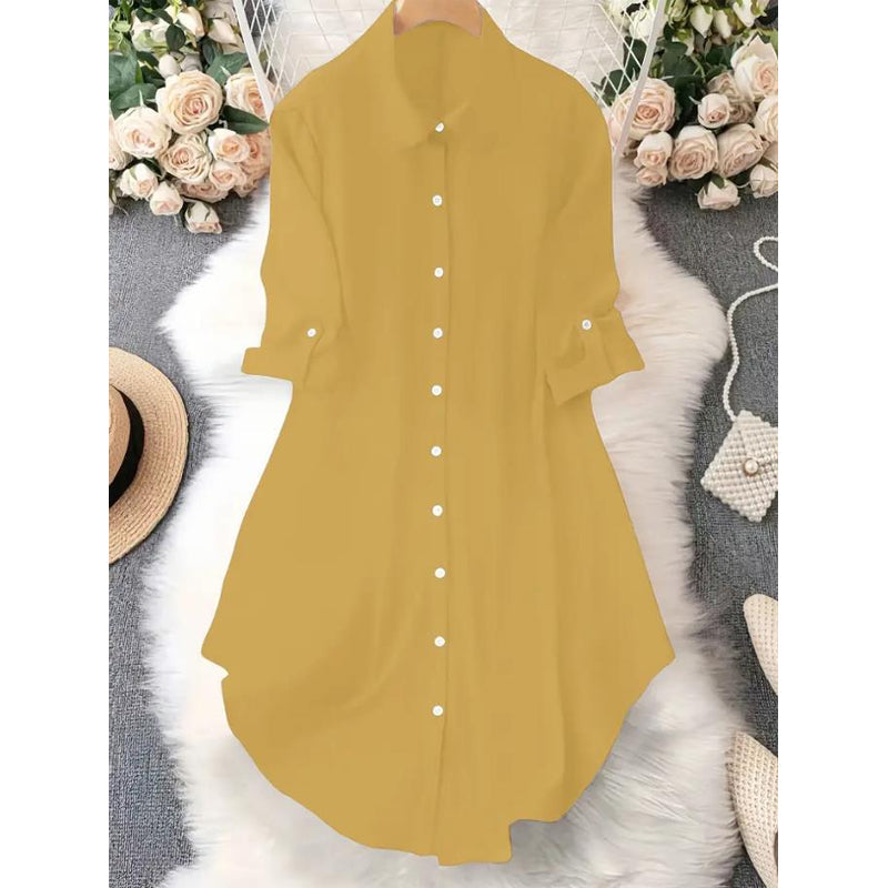 Dame uformell langermet bluse med knappestolpe-18