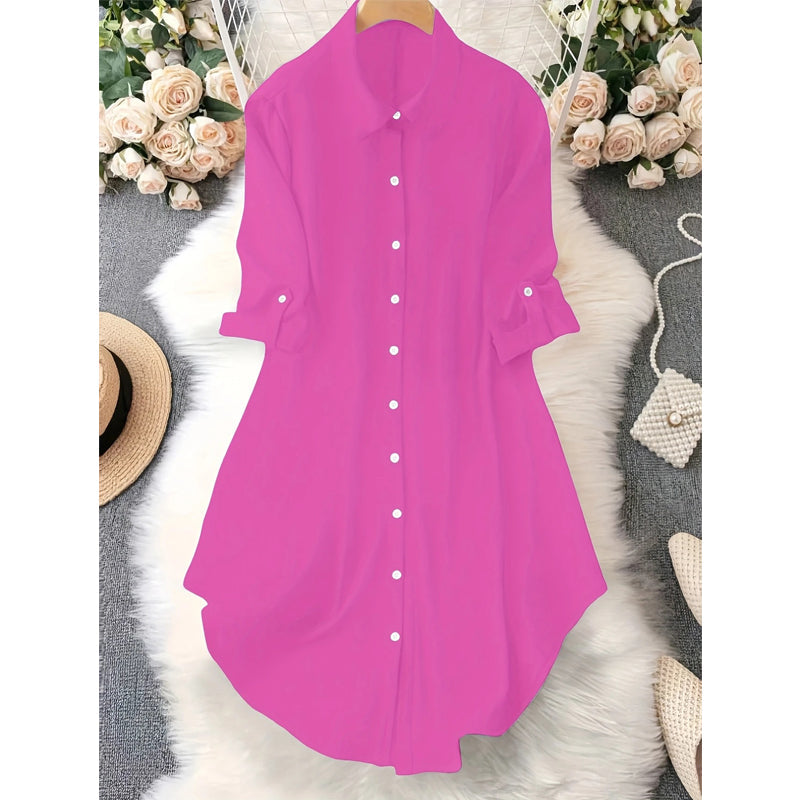 Dame uformell langermet bluse med knappestolpe-19