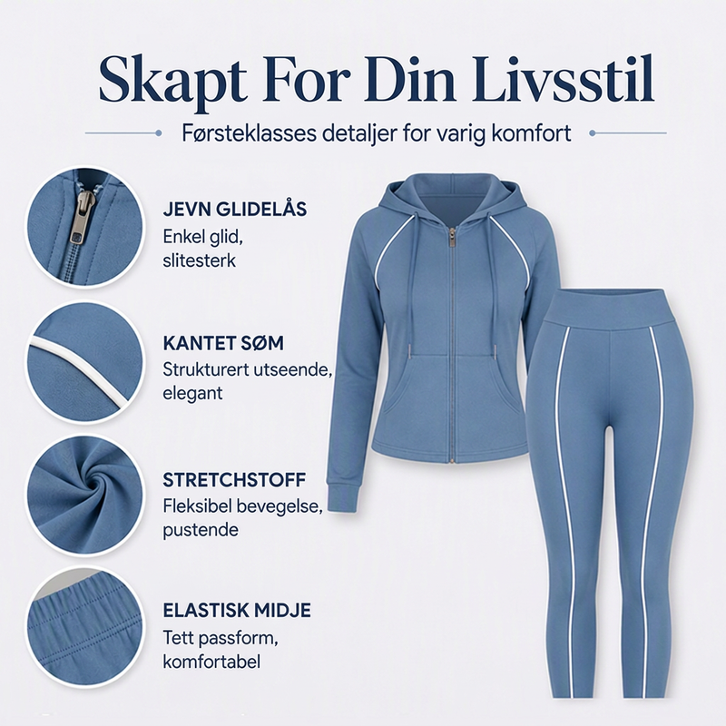 Treningssett med glidelåsgenser og bukser for kvinner-1