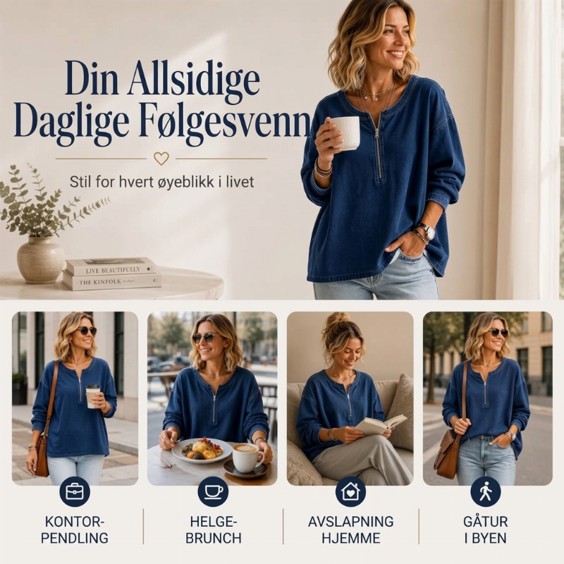 Dame langermet dongerigenser med halvt glidelås-4