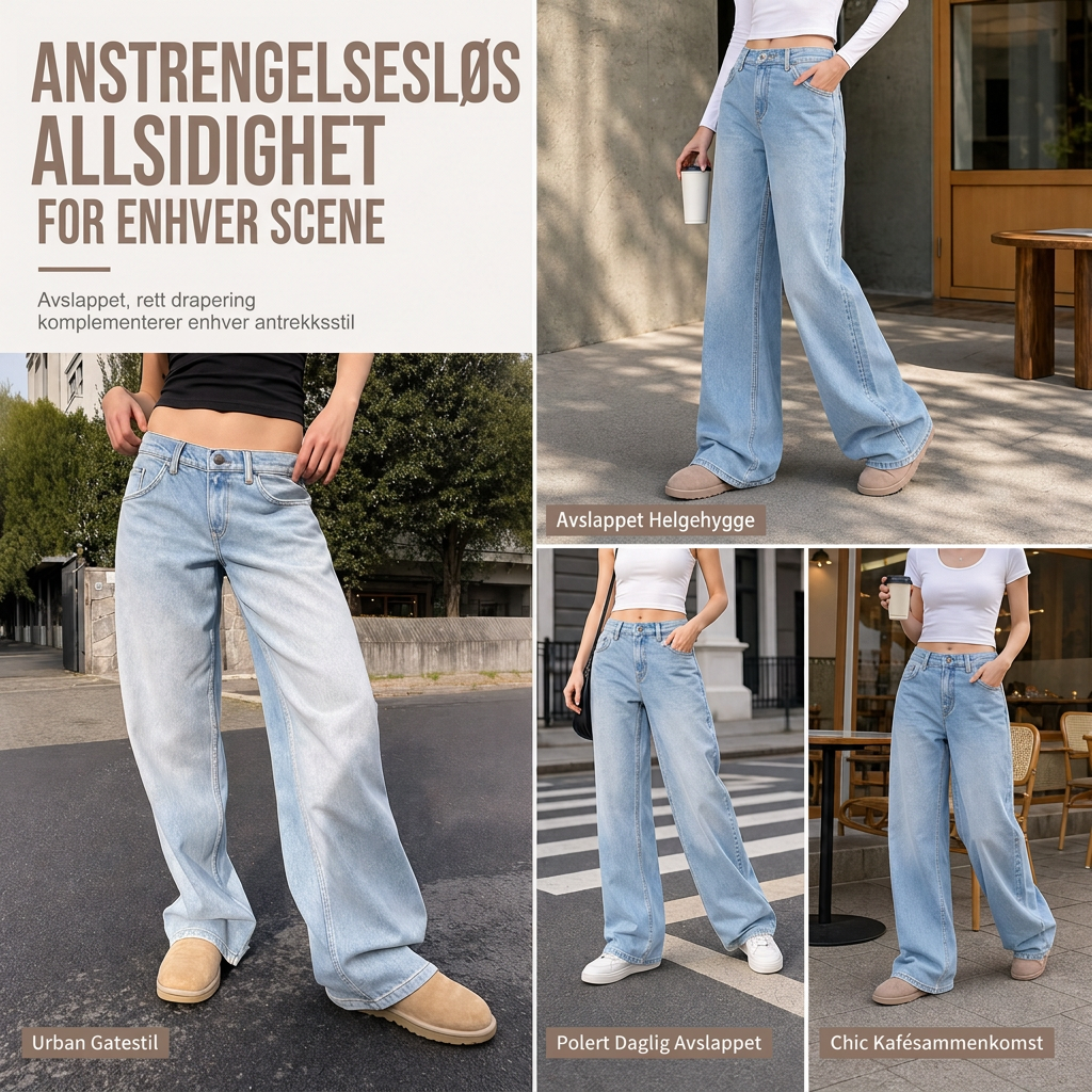 Retro høytaljede vide jeans for kvinner-6