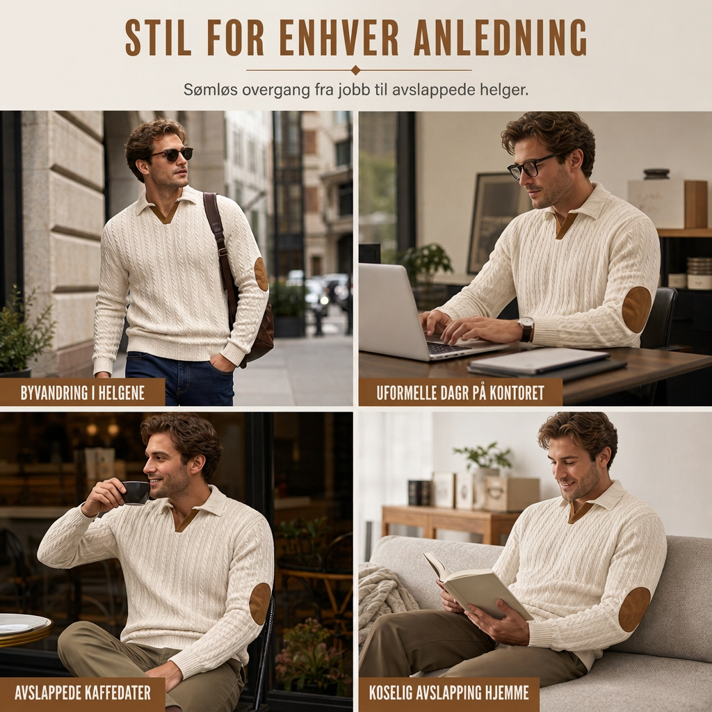 Genser med krage for menn, uformell ensfarget pullover-6