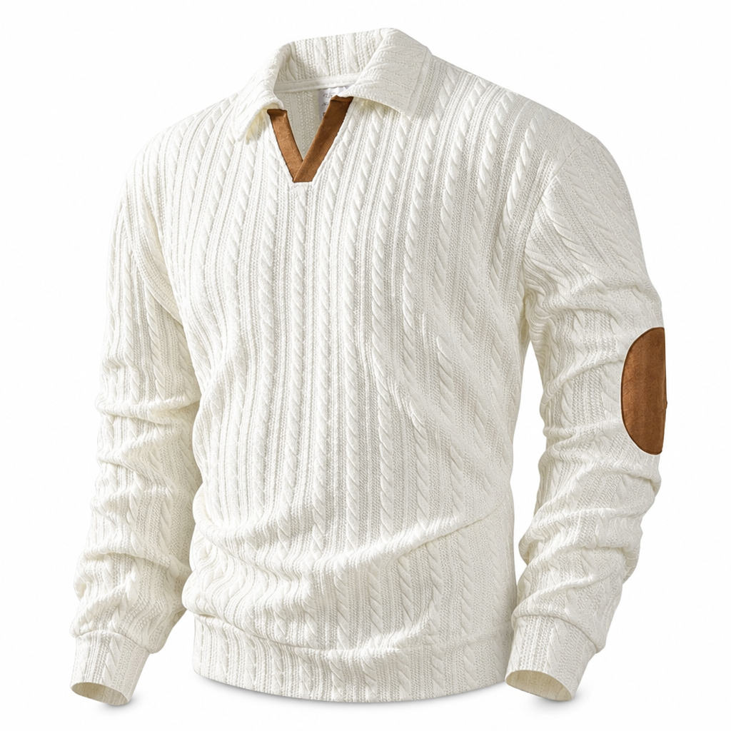 Genser med krage for menn, uformell ensfarget pullover-8