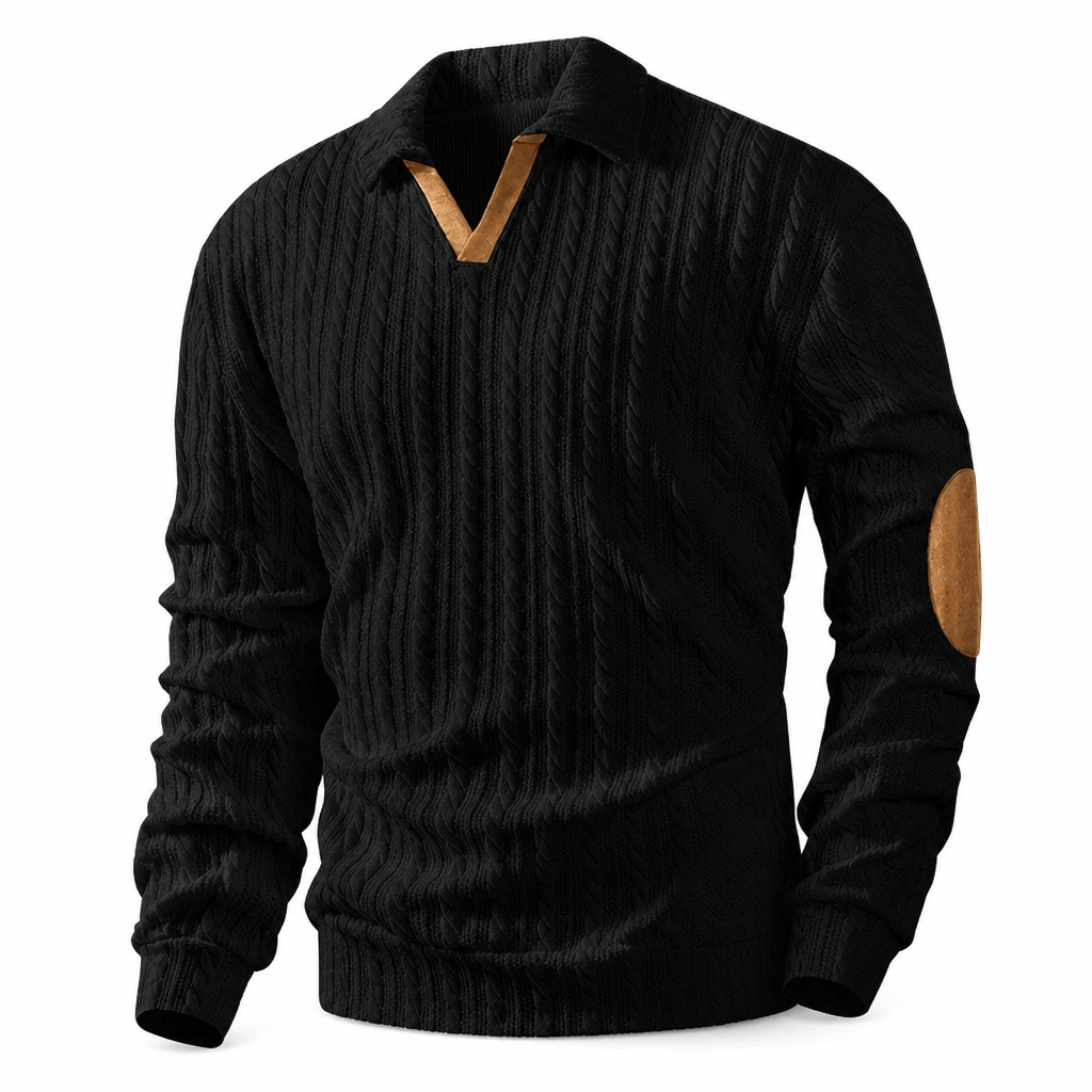 Genser med krage for menn, uformell ensfarget pullover-9