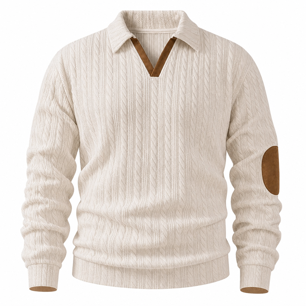 Genser med krage for menn, uformell ensfarget pullover-10