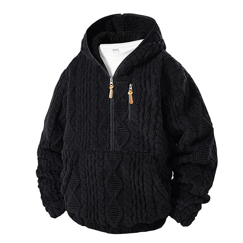 Menns teksturerte sherpa halvzip-hettejakke-9