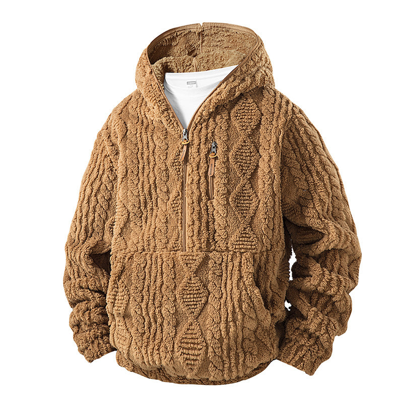 Menns teksturerte sherpa halvzip-hettejakke-10