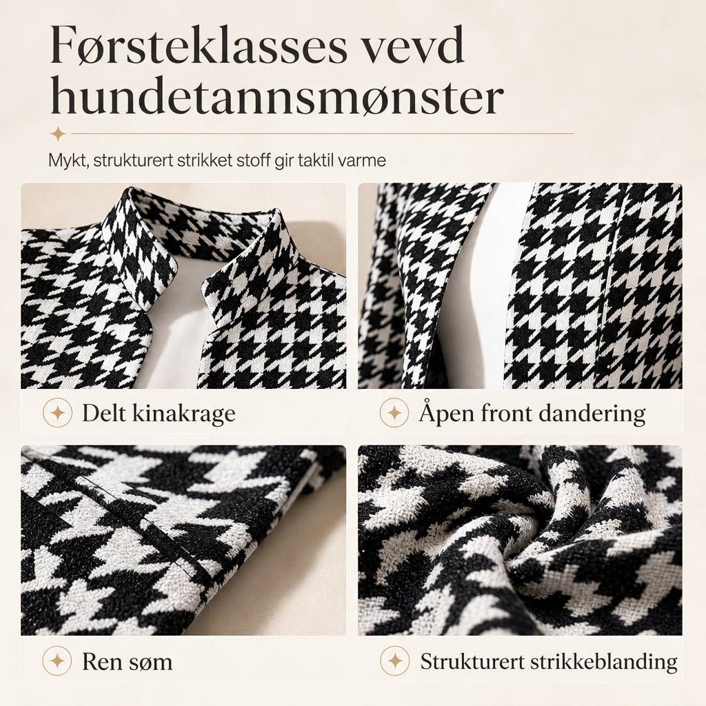 Hundetannmønster med åpen front, delt stålkrage og smal passform-4