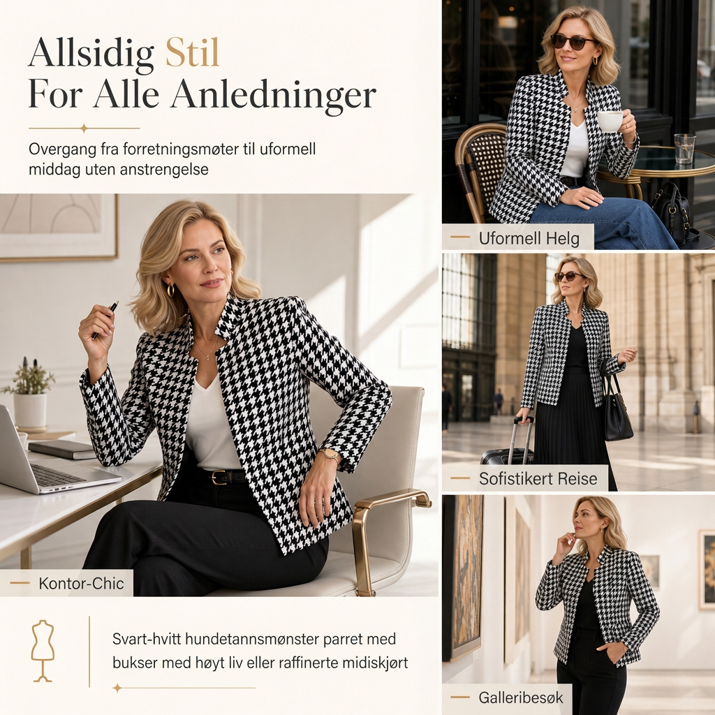 Hundetannmønster med åpen front, delt stålkrage og smal passform-6