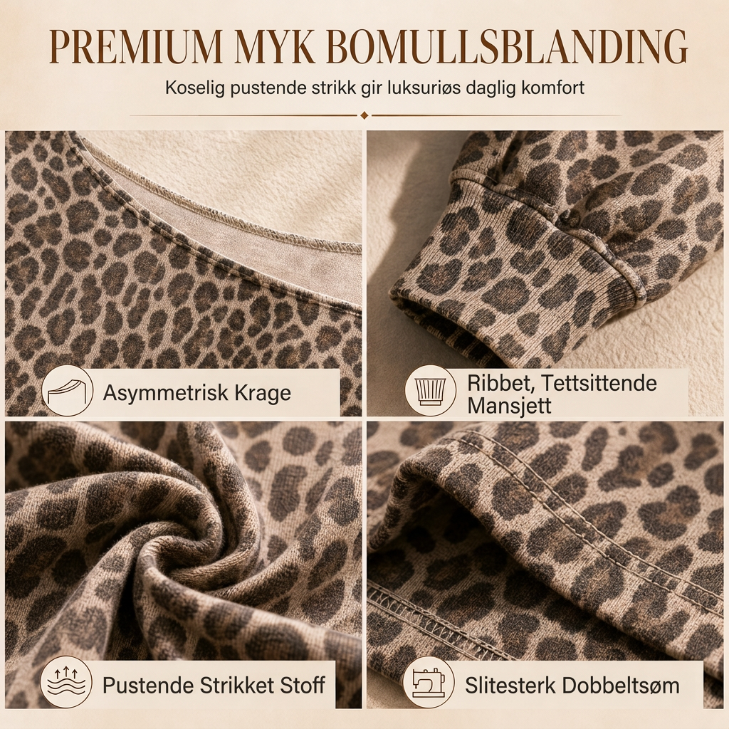 Uformell Genser med Leopardmønster, Avskuldret, Løs Passform, Langermet, Gensertopp i Bomullsblanding-4