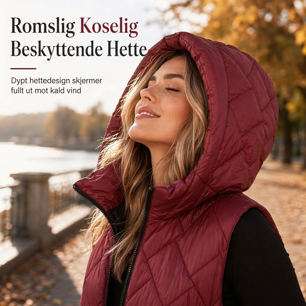 Dame uformell midjelang, foret vest med hette-3