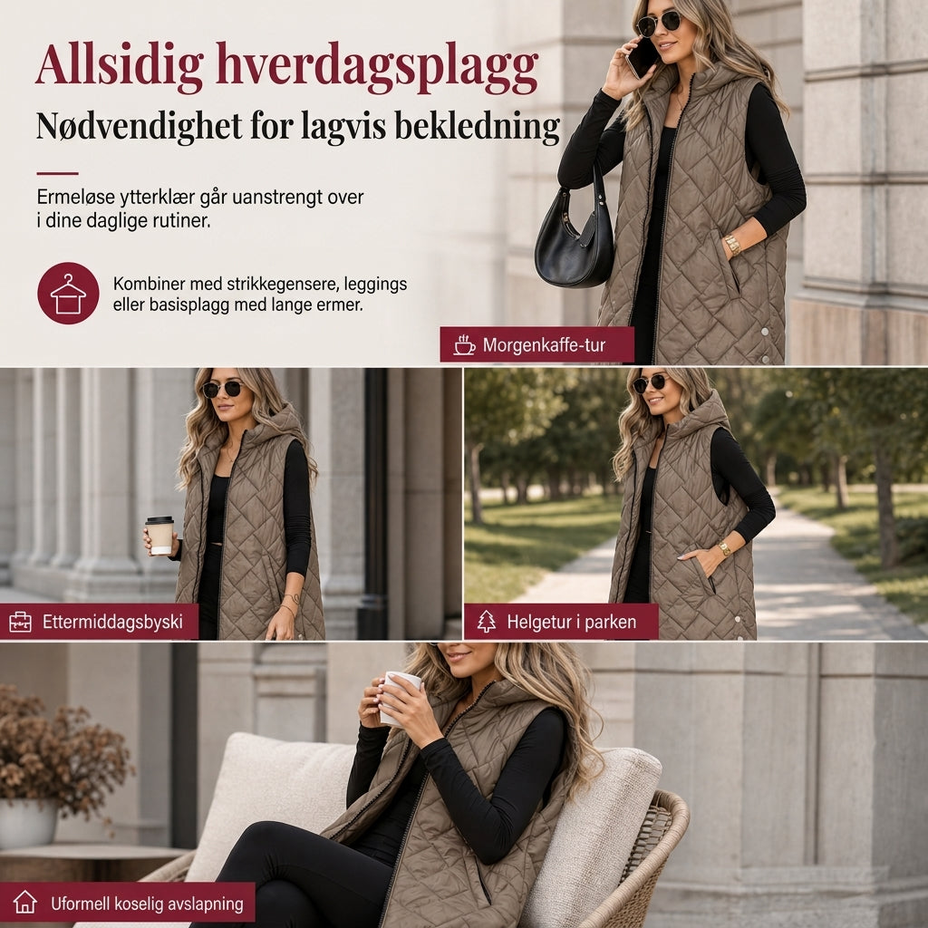 Dame uformell midjelang, foret vest med hette-6