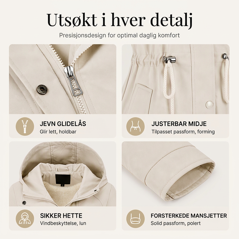 Uformell varm mellomlang jakke med hette for kvinner-1
