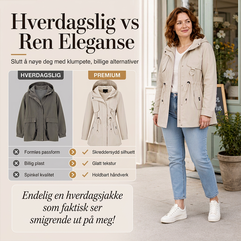 Uformell varm mellomlang jakke med hette for kvinner-3