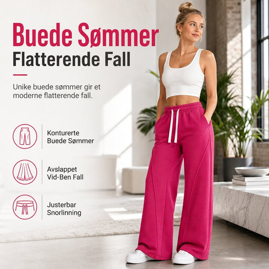 Dame høytaljede vide joggebukser med buede sømmer og lommer