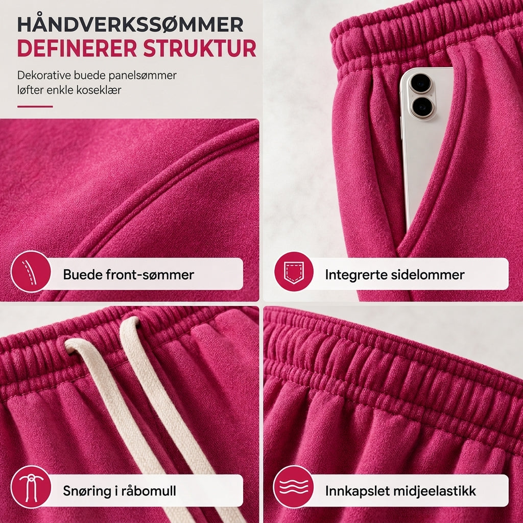 Dame høytaljede vide joggebukser med buede sømmer og lommer-3