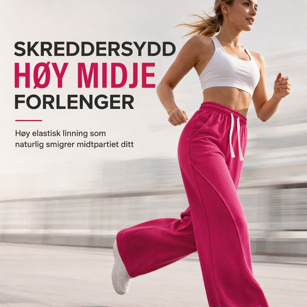 Dame høytaljede vide joggebukser med buede sømmer og lommer-4