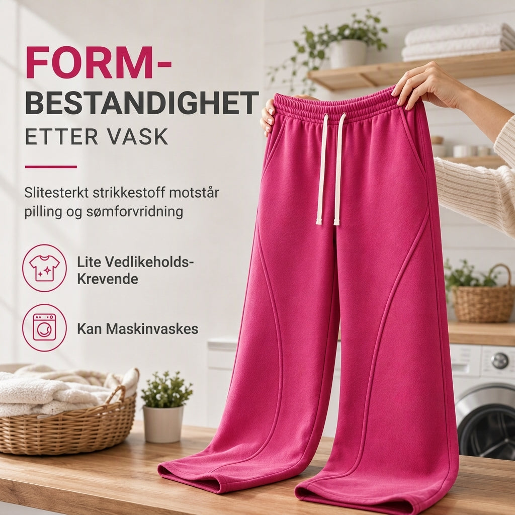 Dame høytaljede vide joggebukser med buede sømmer og lommer-6
