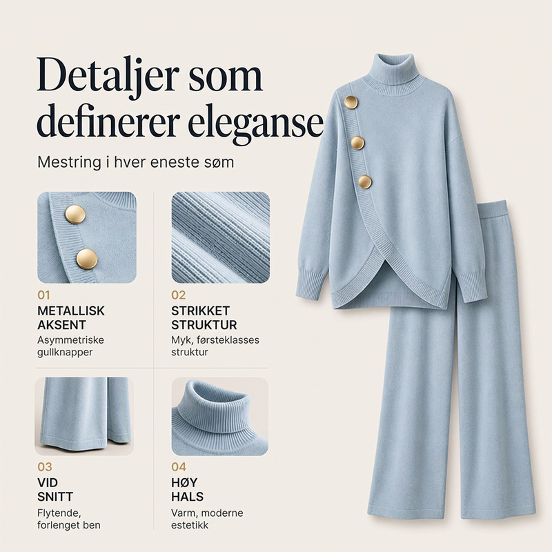 Elegant sett med høyhalset genser og videbukser for kvinner-1