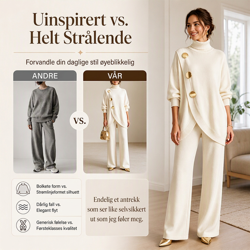 Elegant sett med høyhalset genser og videbukser for kvinner-2
