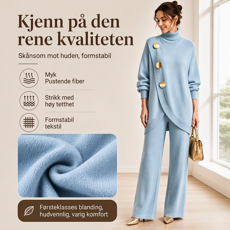 Elegant sett med høyhalset genser og videbukser for kvinner-3