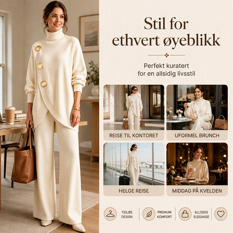 Elegant sett med høyhalset genser og videbukser for kvinner-4