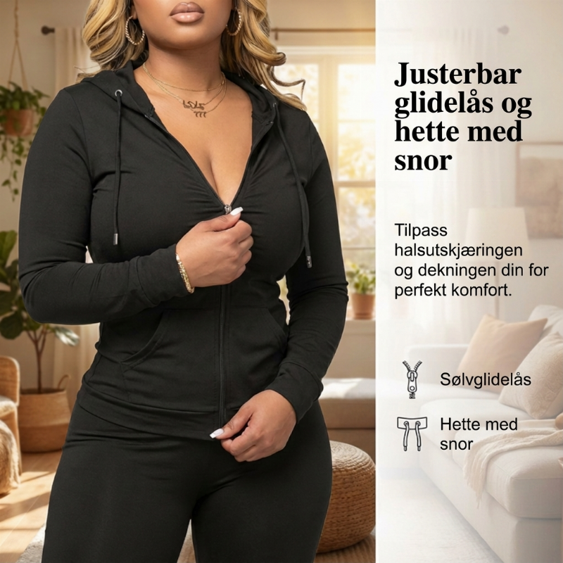 Dame langermet hette-genserdrakt-2